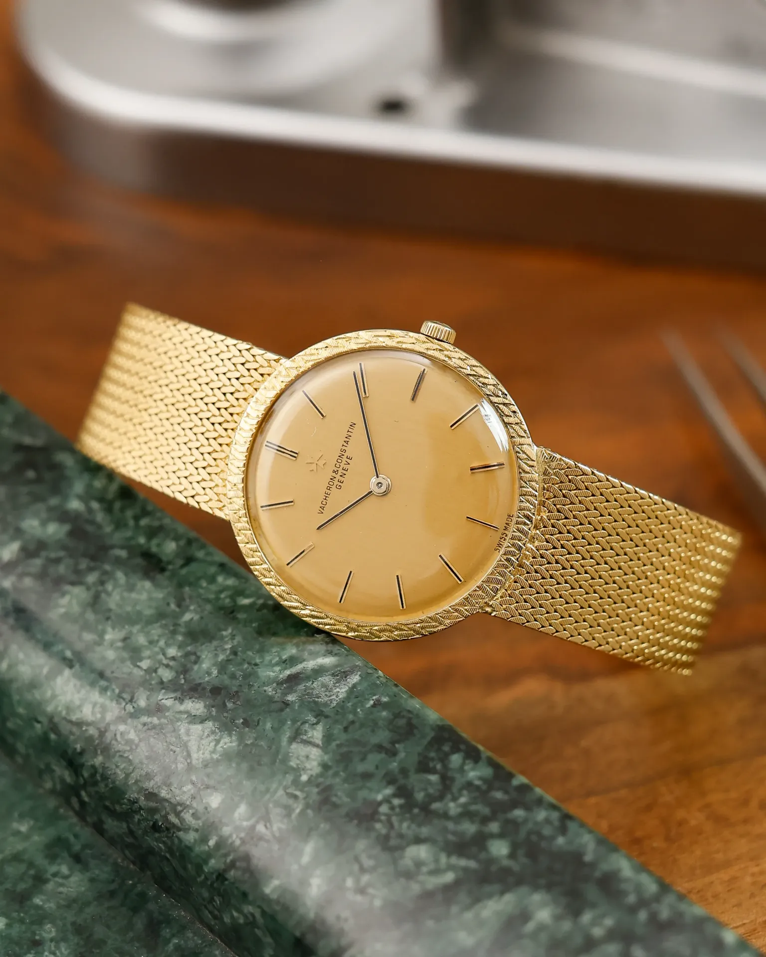 Yellow-Gold Basket-Weave Bracelet Watch